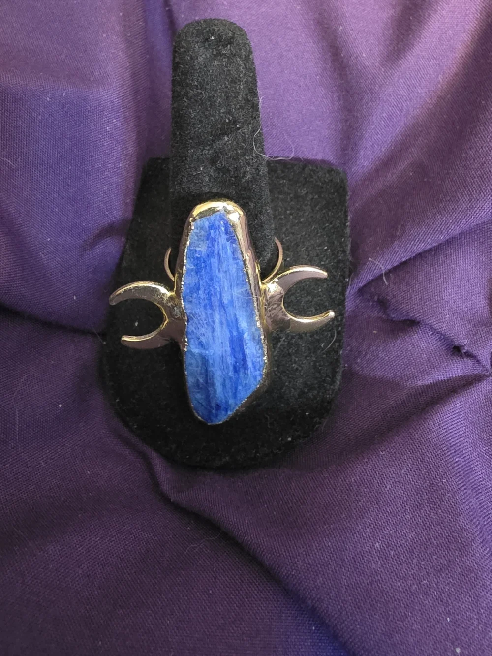 Ajustable Blue Natural Stone Crescent Triple Moon Ring